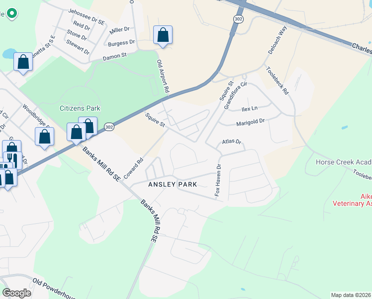 map of restaurants, bars, coffee shops, grocery stores, and more near 144 Cape Fox Circle in Aiken