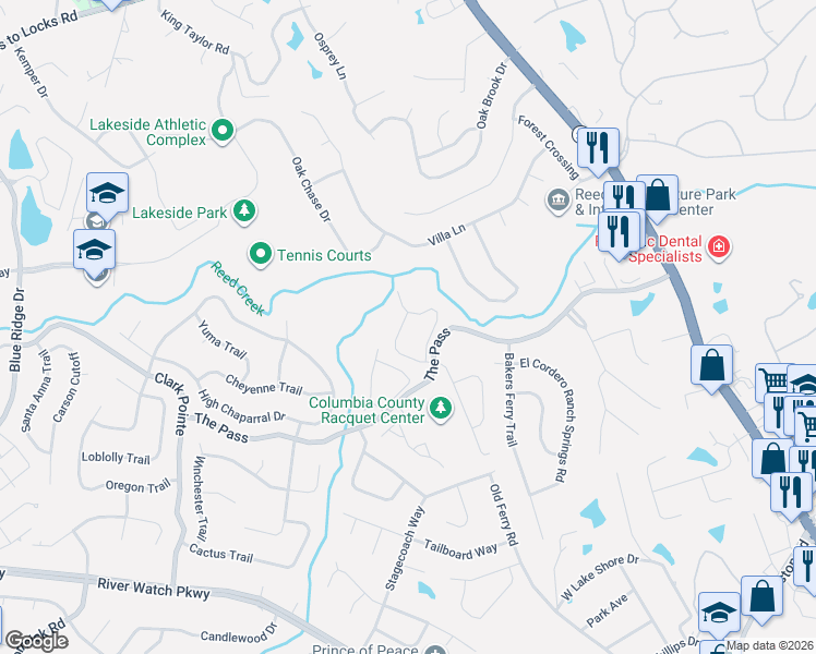 map of restaurants, bars, coffee shops, grocery stores, and more near 482 Granite Point in Martinez