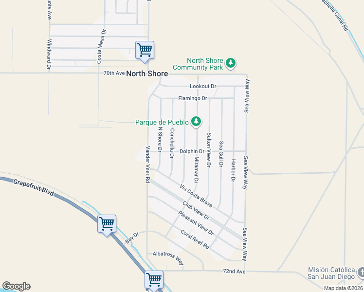 map of restaurants, bars, coffee shops, grocery stores, and more near 70657 Neptune Drive in Mecca
