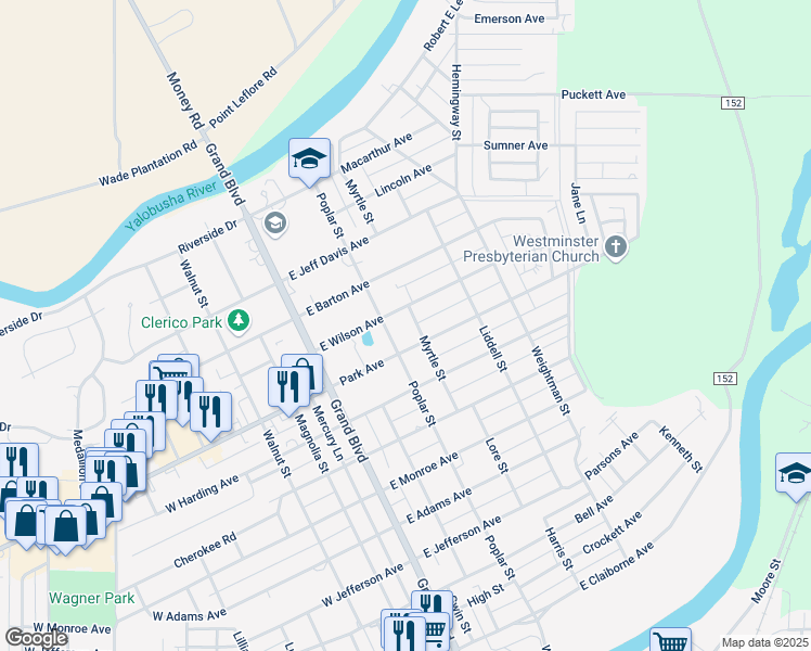 map of restaurants, bars, coffee shops, grocery stores, and more near 911 Myrtle Street in Greenwood