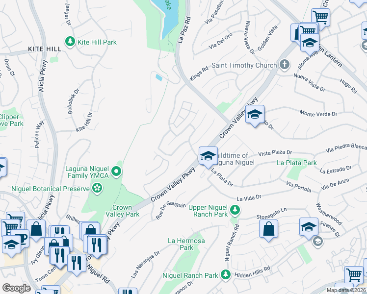 map of restaurants, bars, coffee shops, grocery stores, and more near 24452 Kings View in Laguna Niguel