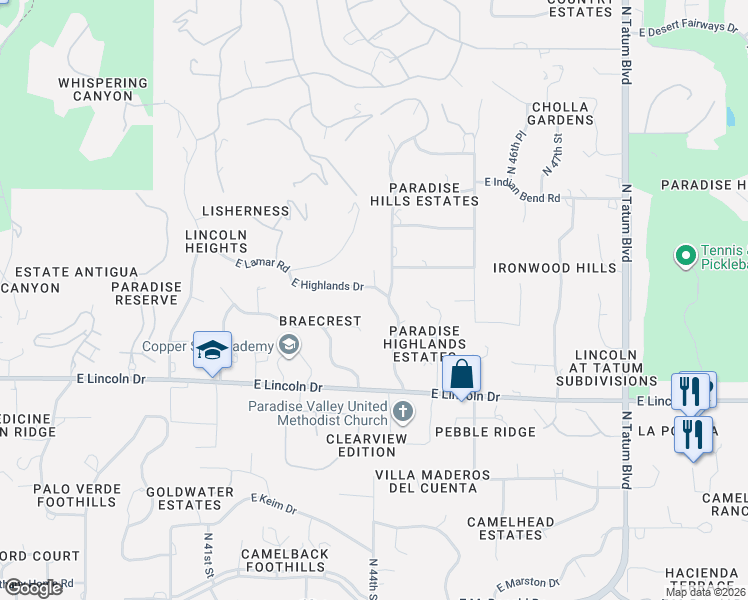map of restaurants, bars, coffee shops, grocery stores, and more near 4334 East Desert Crest Drive in Scottsdale