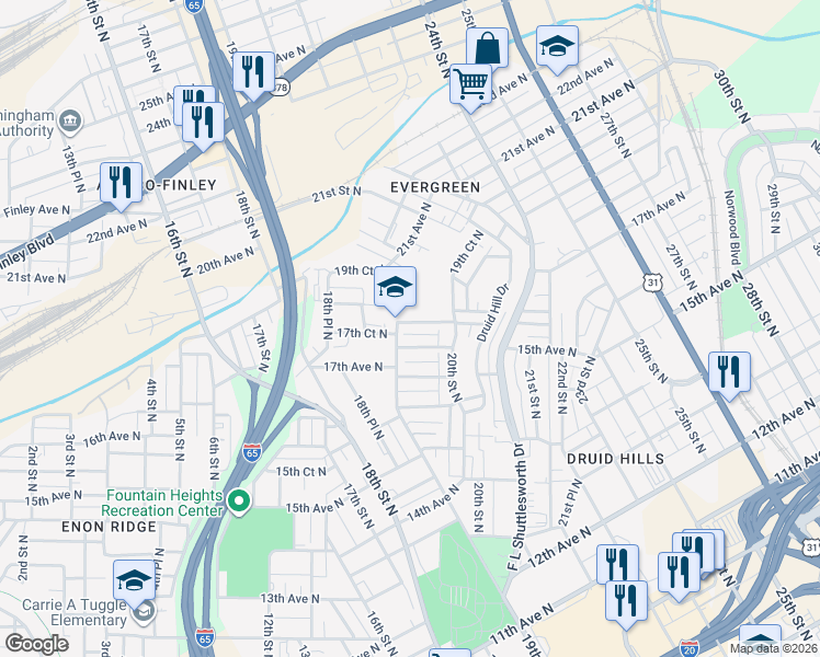 map of restaurants, bars, coffee shops, grocery stores, and more near 1907 Portage Avenue in Birmingham