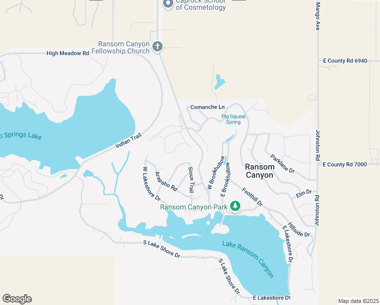 map of restaurants, bars, coffee shops, grocery stores, and more near Ransom Rd in Ransom Canyon