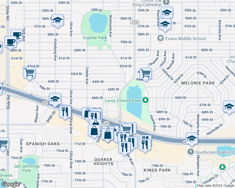 map of restaurants, bars, coffee shops, grocery stores, and more near in Lubbock