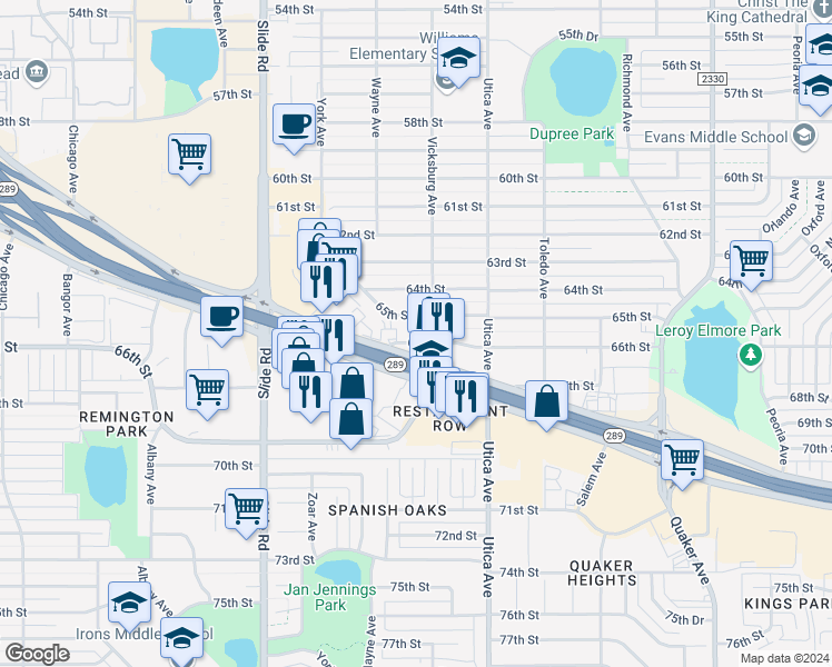 map of restaurants, bars, coffee shops, grocery stores, and more near 4814 South Loop 289 in Lubbock
