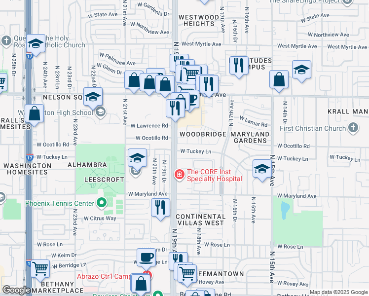 map of restaurants, bars, coffee shops, grocery stores, and more near 6605 North 19th Avenue in Phoenix