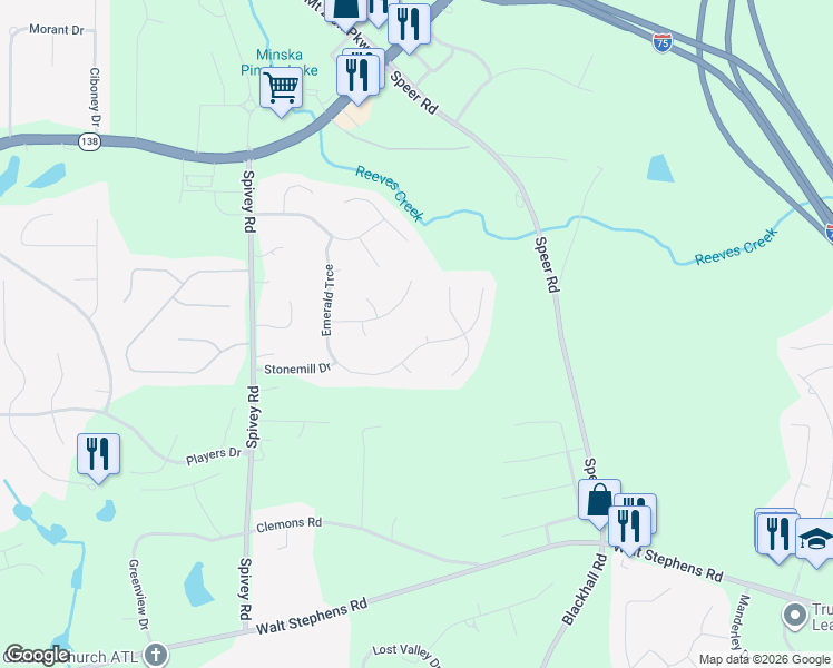 map of restaurants, bars, coffee shops, grocery stores, and more near 424 Emerald Trce in Jonesboro