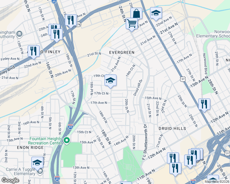 map of restaurants, bars, coffee shops, grocery stores, and more near 1907 Portage Avenue in Birmingham