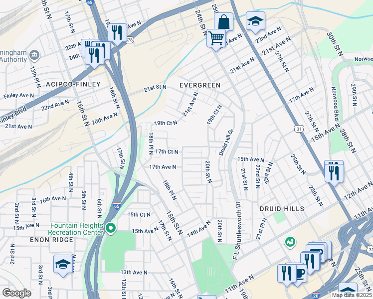 map of restaurants, bars, coffee shops, grocery stores, and more near 1907 Portage Avenue in Birmingham