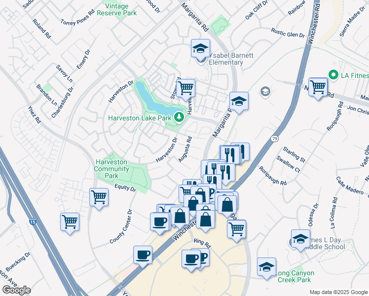 map of restaurants, bars, coffee shops, grocery stores, and more near 28965 Williston Court in Temecula