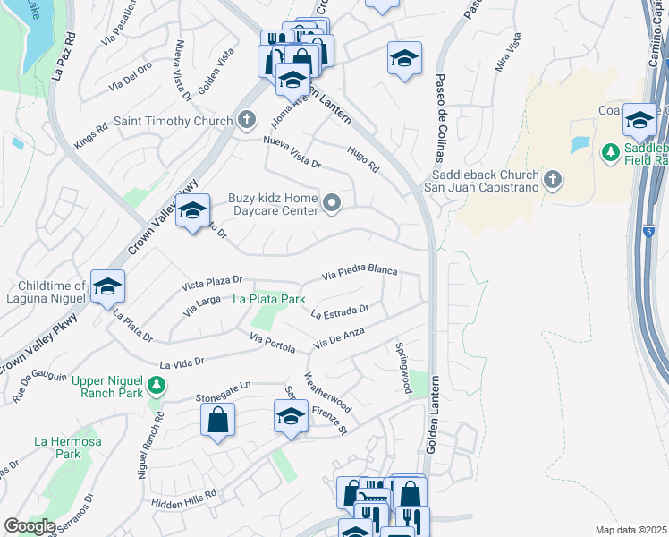 map of restaurants, bars, coffee shops, grocery stores, and more near 25225 Via Piedra Blanca in Laguna Niguel