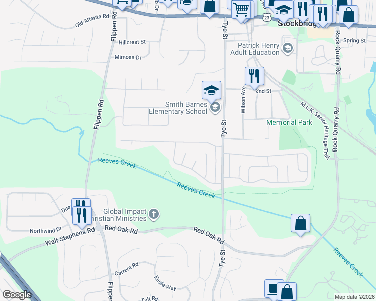 map of restaurants, bars, coffee shops, grocery stores, and more near 614 Tramore Court in Stockbridge