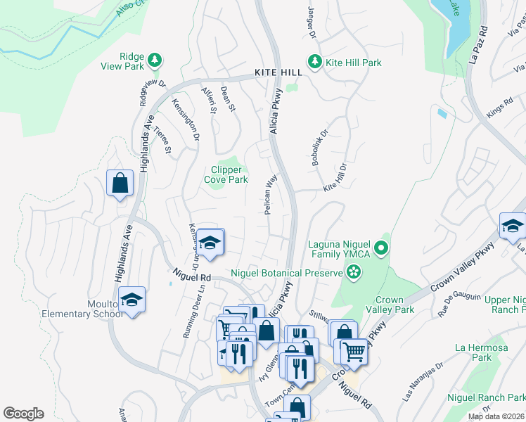 map of restaurants, bars, coffee shops, grocery stores, and more near 23715 Whale Cove in Laguna Niguel