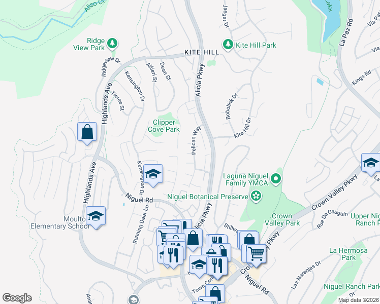 map of restaurants, bars, coffee shops, grocery stores, and more near 23715 Whale Cove in Laguna Niguel