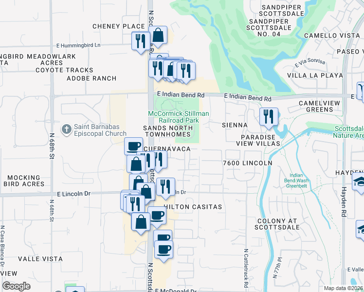 map of restaurants, bars, coffee shops, grocery stores, and more near 7340 East Krall Street in Scottsdale