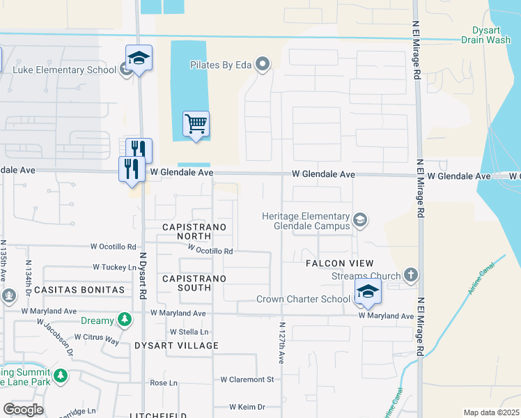 map of restaurants, bars, coffee shops, grocery stores, and more near Mobile Home Park in Glendale