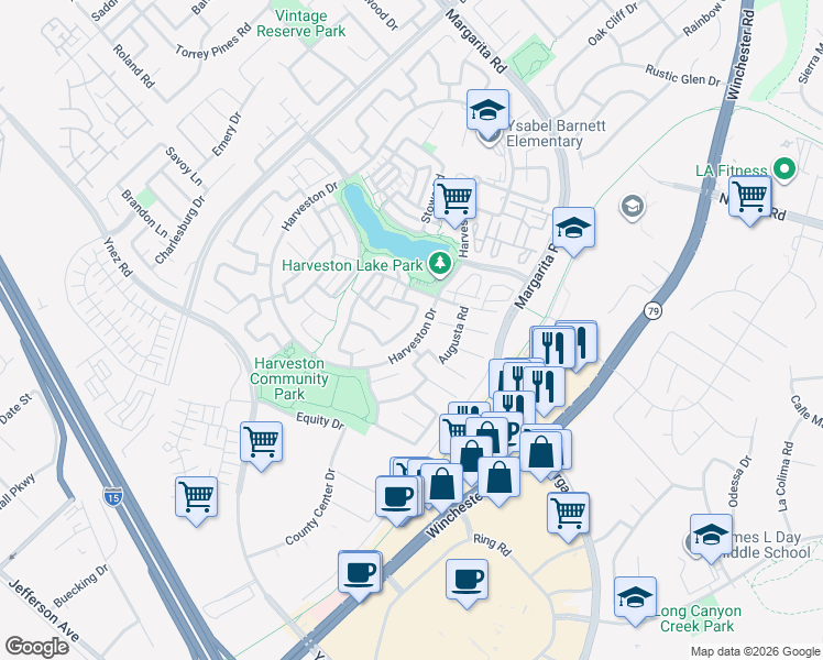 map of restaurants, bars, coffee shops, grocery stores, and more near 28841 Edenton Way in Temecula
