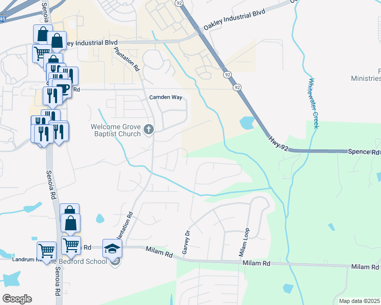 map of restaurants, bars, coffee shops, grocery stores, and more near 134 Fairhaven Tr in Fairburn