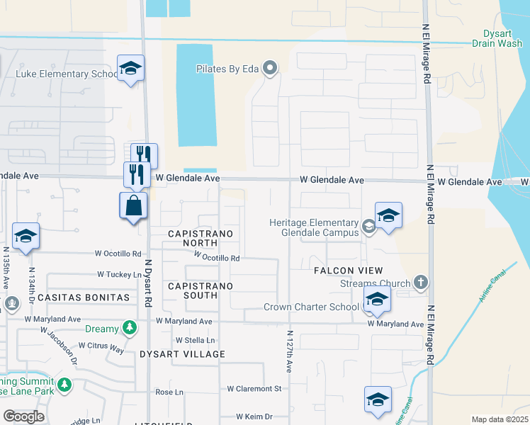 map of restaurants, bars, coffee shops, grocery stores, and more near Mobile Home Park in Glendale