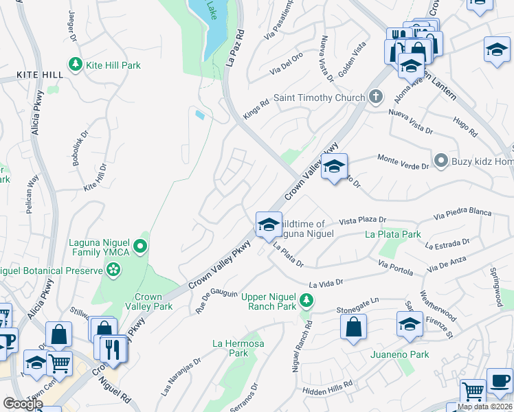 map of restaurants, bars, coffee shops, grocery stores, and more near 24496 Kings View in Laguna Niguel