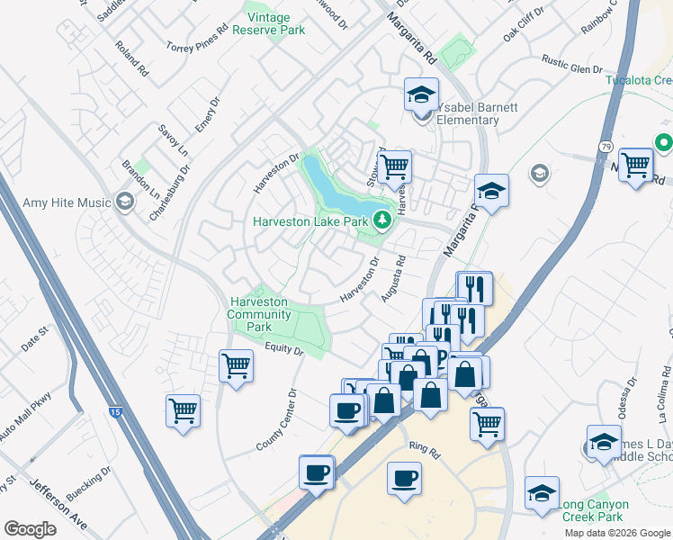 map of restaurants, bars, coffee shops, grocery stores, and more near 40349 Logan Court in Temecula