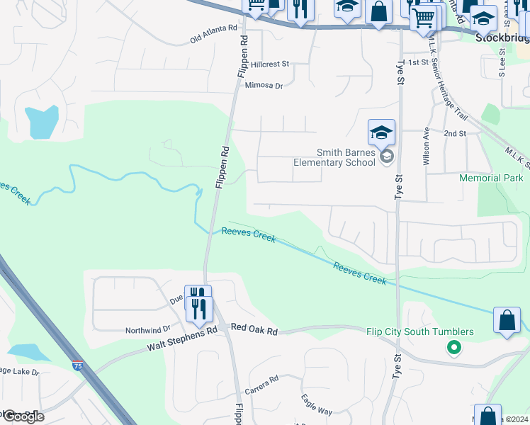 map of restaurants, bars, coffee shops, grocery stores, and more near 702 Addy Cove in Stockbridge