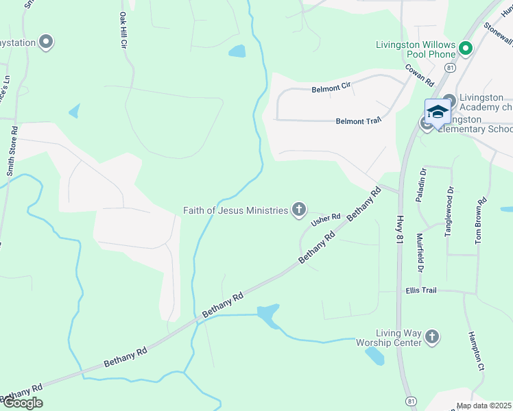 map of restaurants, bars, coffee shops, grocery stores, and more near Usher Lane in Newton County