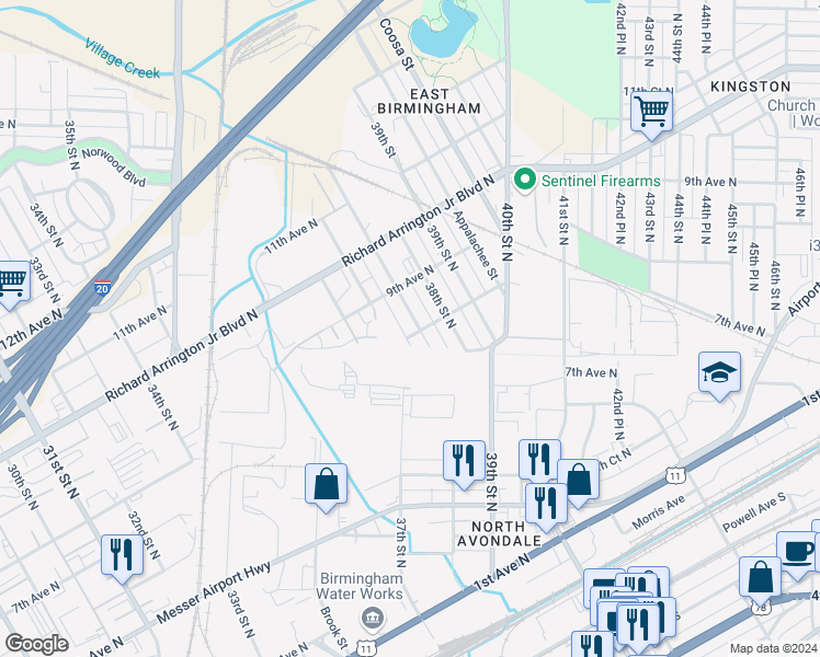 map of restaurants, bars, coffee shops, grocery stores, and more near 813 37th Place North in Birmingham