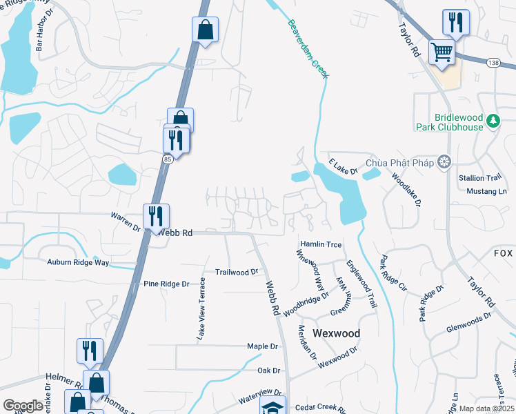 map of restaurants, bars, coffee shops, grocery stores, and more near Wynthrope Drive in Riverdale