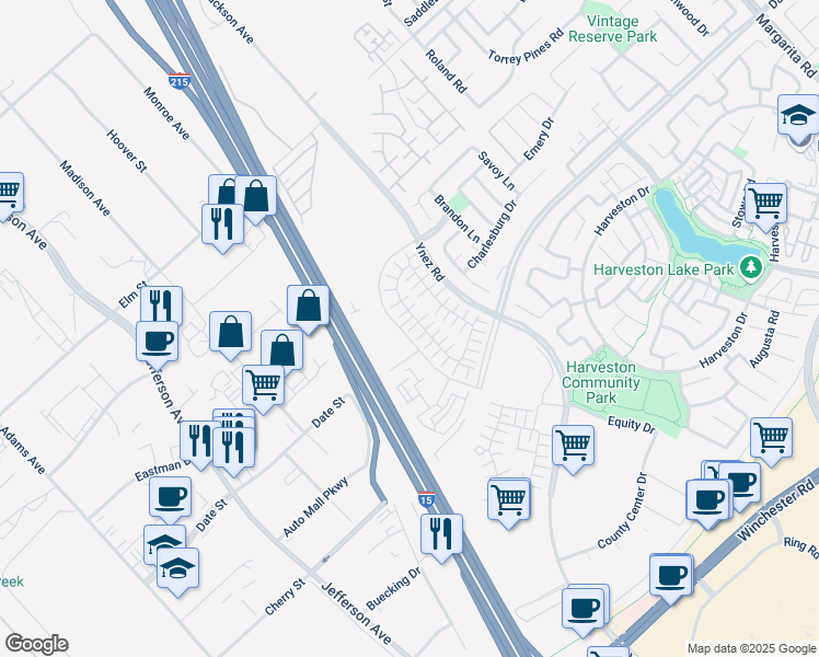 map of restaurants, bars, coffee shops, grocery stores, and more near 28042 Oakdale Drive in Temecula