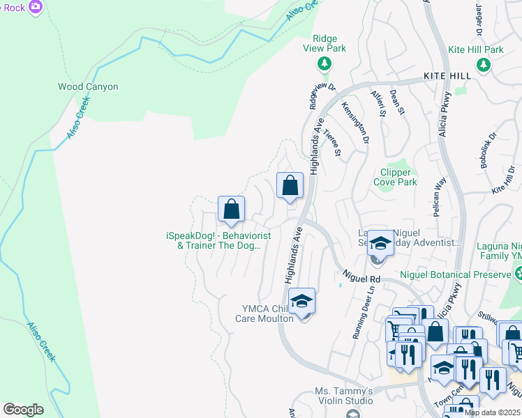 map of restaurants, bars, coffee shops, grocery stores, and more near 29476 Christiana Way in Laguna Niguel