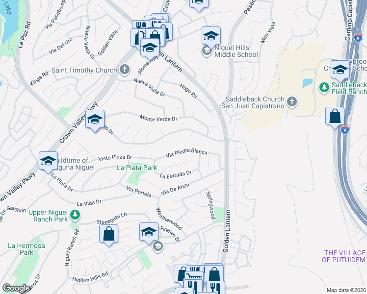 map of restaurants, bars, coffee shops, grocery stores, and more near 25281 Via Piedra Blanca in Laguna Niguel