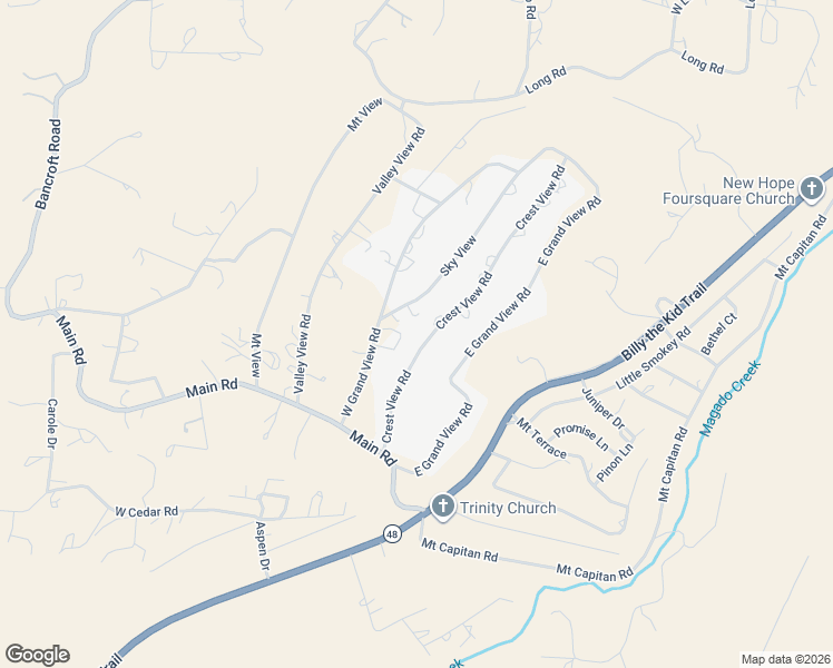map of restaurants, bars, coffee shops, grocery stores, and more near 125 Crest View Road in Capitan
