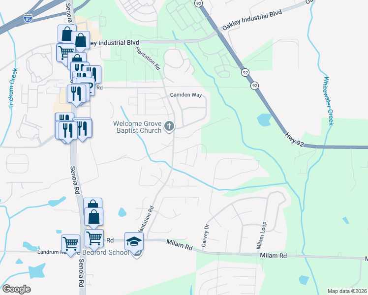 map of restaurants, bars, coffee shops, grocery stores, and more near 112 Fairhaven Tr in Fairburn
