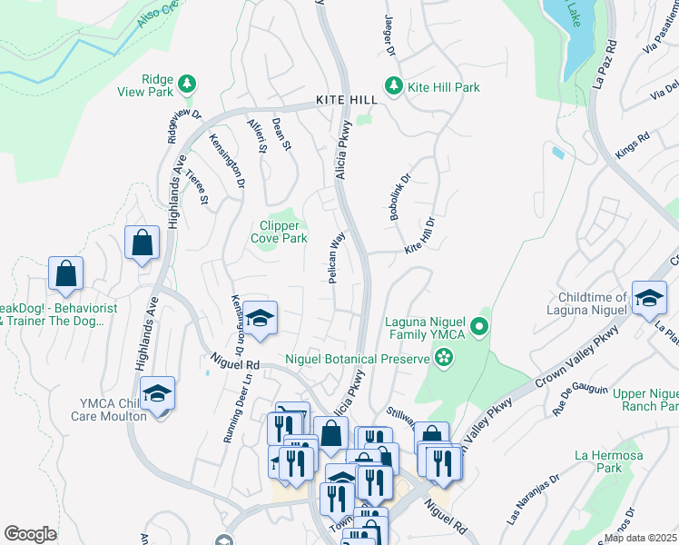 map of restaurants, bars, coffee shops, grocery stores, and more near 29546 Pelican Way in Laguna Niguel