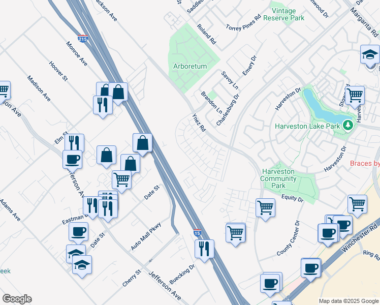 map of restaurants, bars, coffee shops, grocery stores, and more near 28048 Oakdale Drive in Temecula