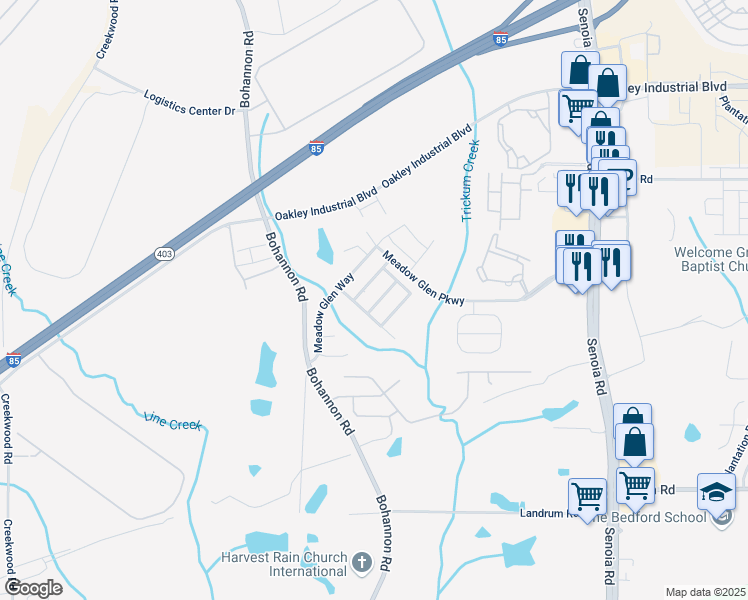 map of restaurants, bars, coffee shops, grocery stores, and more near 7008 Glen Valley Way in Fairburn