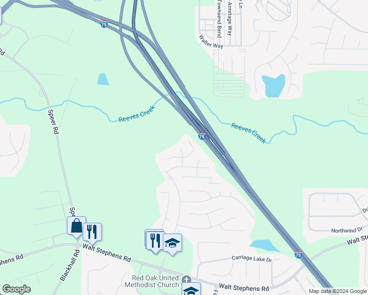 map of restaurants, bars, coffee shops, grocery stores, and more near 216 Ernestine Way in Stockbridge