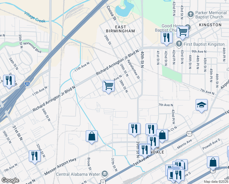 map of restaurants, bars, coffee shops, grocery stores, and more near 813 37th Place North in Birmingham