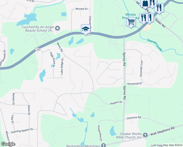 map of restaurants, bars, coffee shops, grocery stores, and more near 8018 Christian Court in Jonesboro