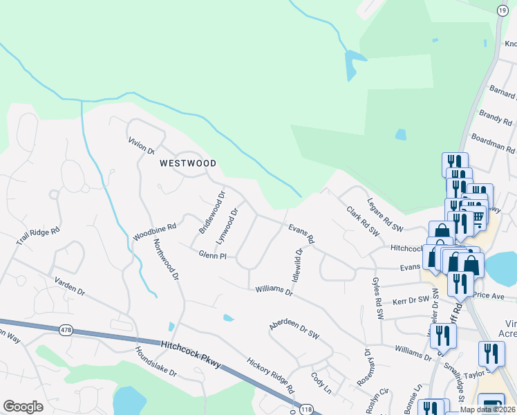 map of restaurants, bars, coffee shops, grocery stores, and more near 1238 Evans Road in Aiken