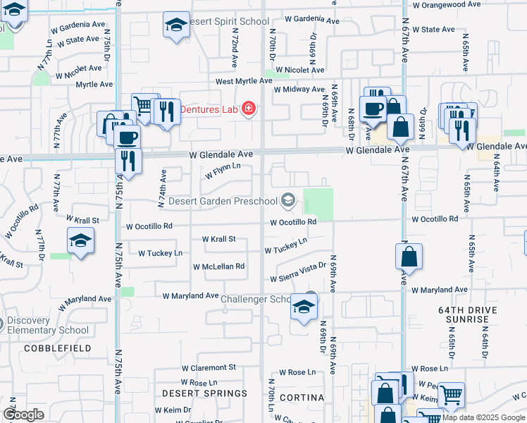 map of restaurants, bars, coffee shops, grocery stores, and more near North 71st Avenue in Glendale