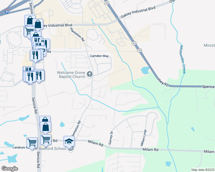 map of restaurants, bars, coffee shops, grocery stores, and more near 125 Fairhaven Tr in Fairburn