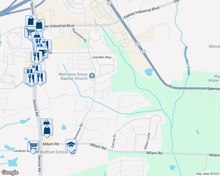 map of restaurants, bars, coffee shops, grocery stores, and more near 125 Fairhaven Tr in Fairburn