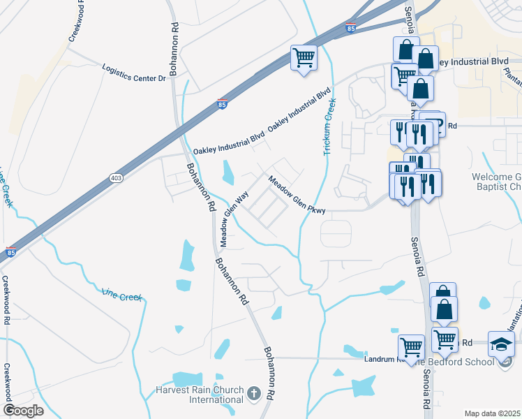map of restaurants, bars, coffee shops, grocery stores, and more near 7008 Glen Valley Way in Fairburn
