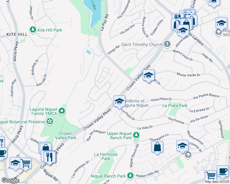 map of restaurants, bars, coffee shops, grocery stores, and more near 29412 Castle Road in Laguna Niguel