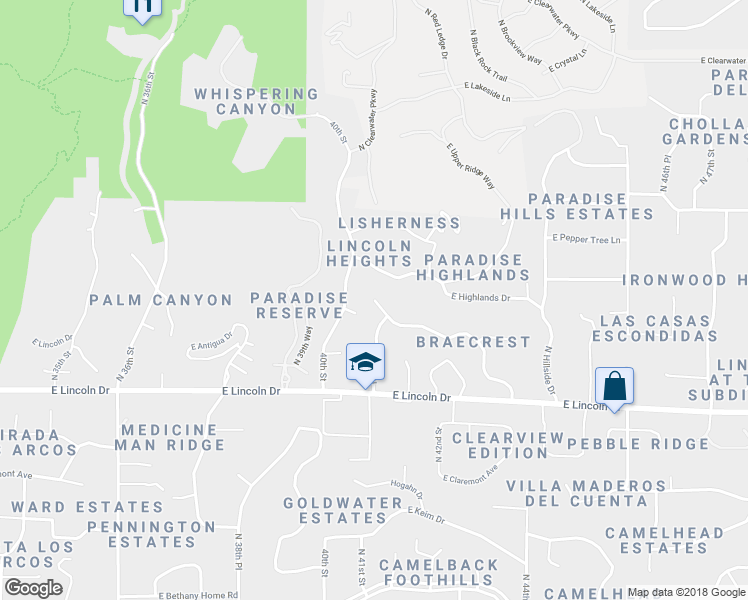 map of restaurants, bars, coffee shops, grocery stores, and more near 4002 East Desert Crest Drive in Paradise Valley