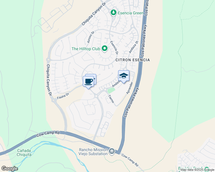 map of restaurants, bars, coffee shops, grocery stores, and more near Marisol Street in Rancho Mission Viejo