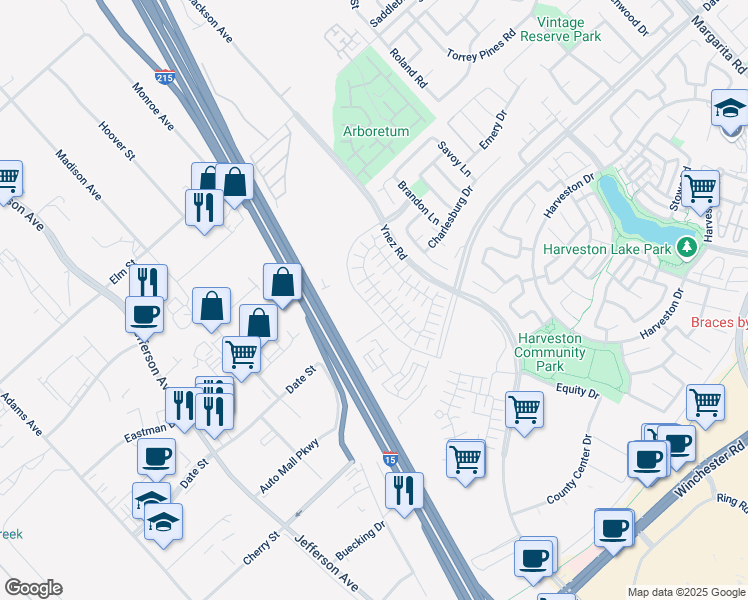 map of restaurants, bars, coffee shops, grocery stores, and more near 28048 Oakdale Drive in Temecula